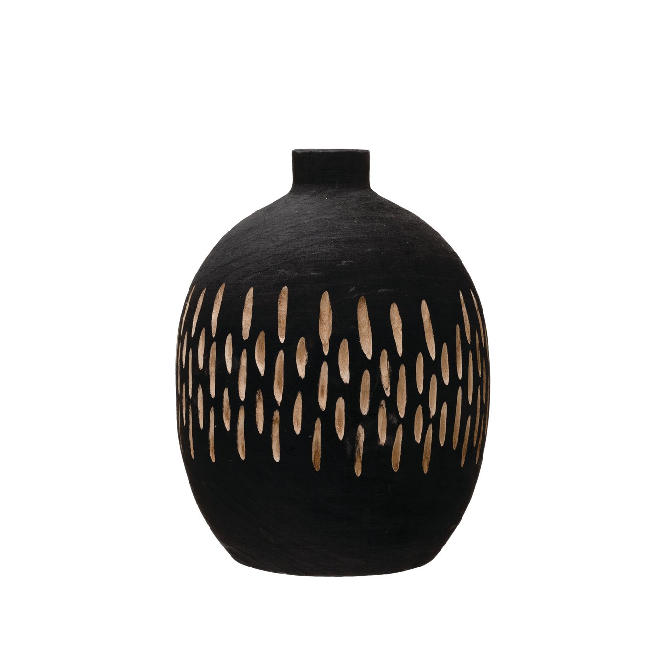 Paulownia Wood Charred Black Carved Design Vase
