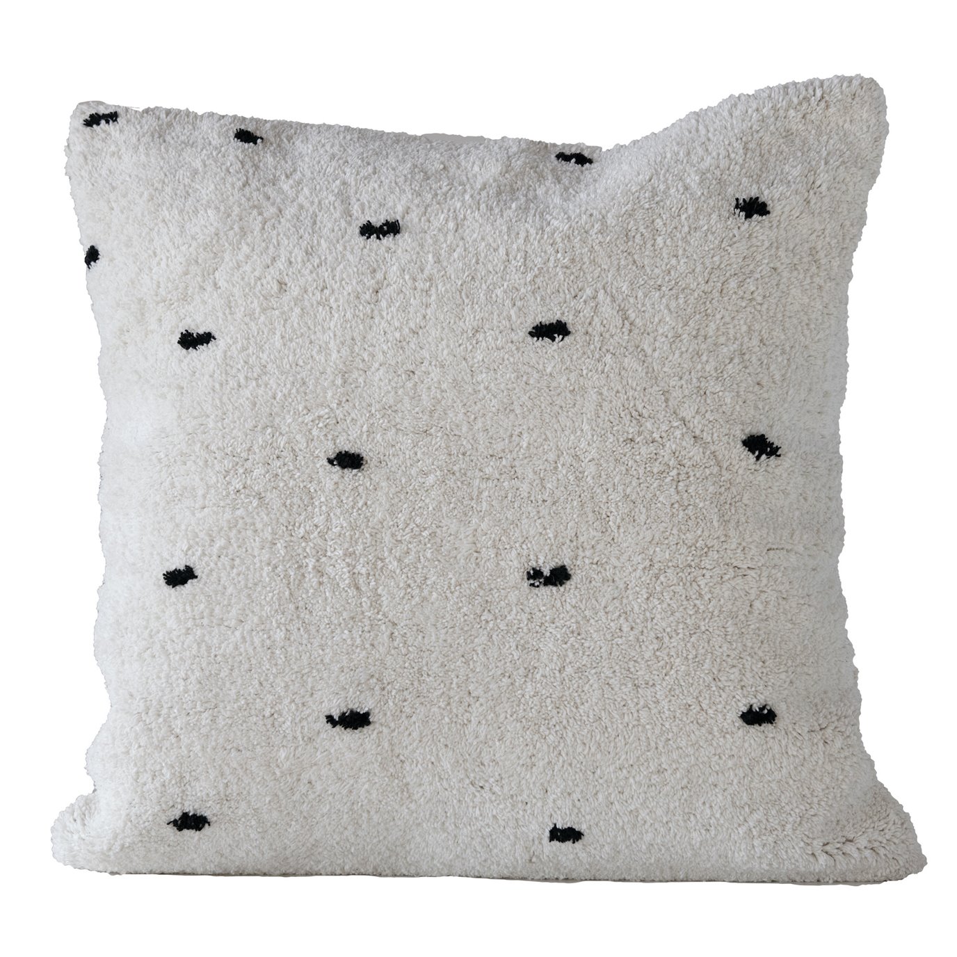 Square Tufted Dot White & Black Cotton Pillow