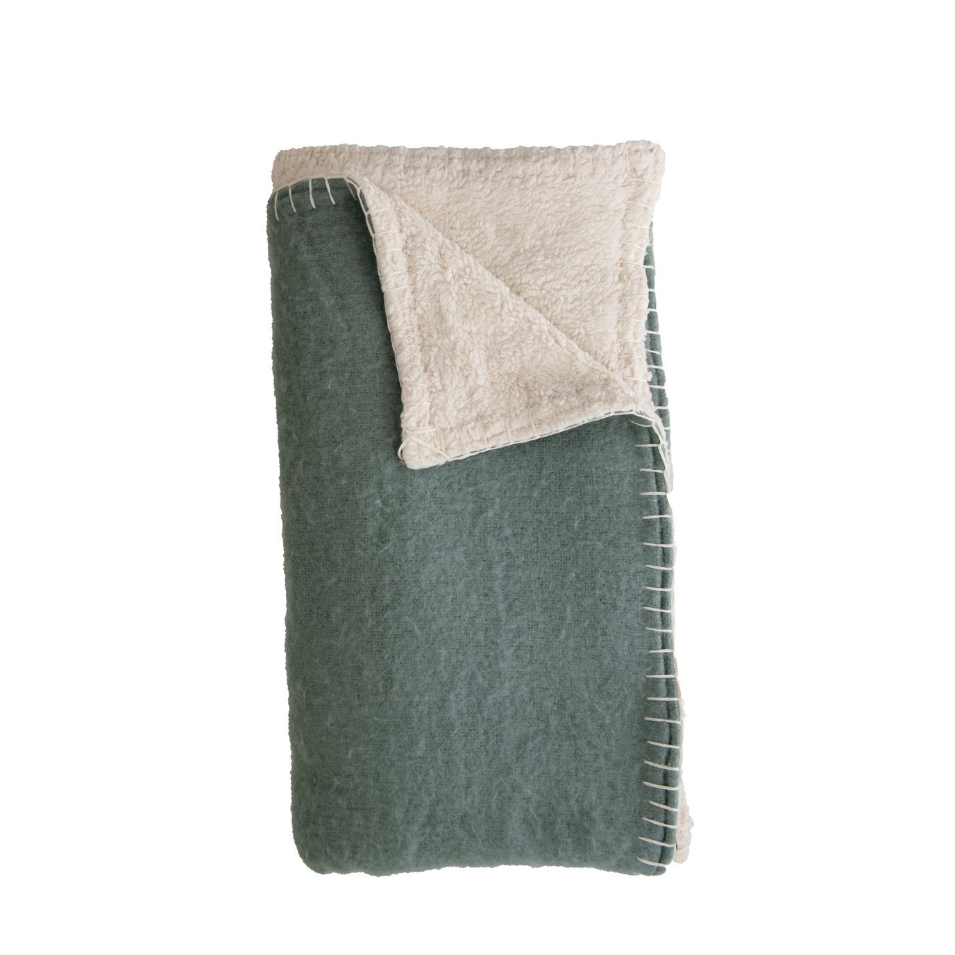 Blanket Stitch Blue and Cream Woven Acrylic Sherpa Throw