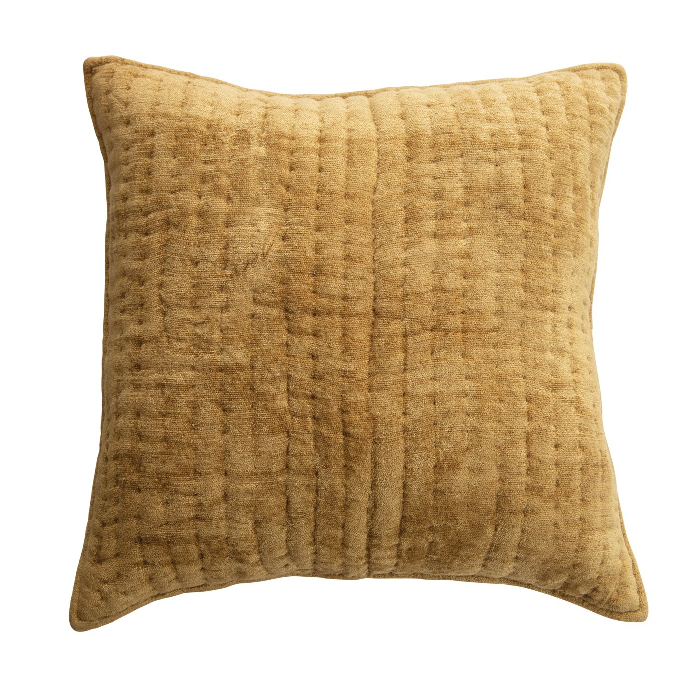 Square Mustard Quilted Cotton Chenille Pillow