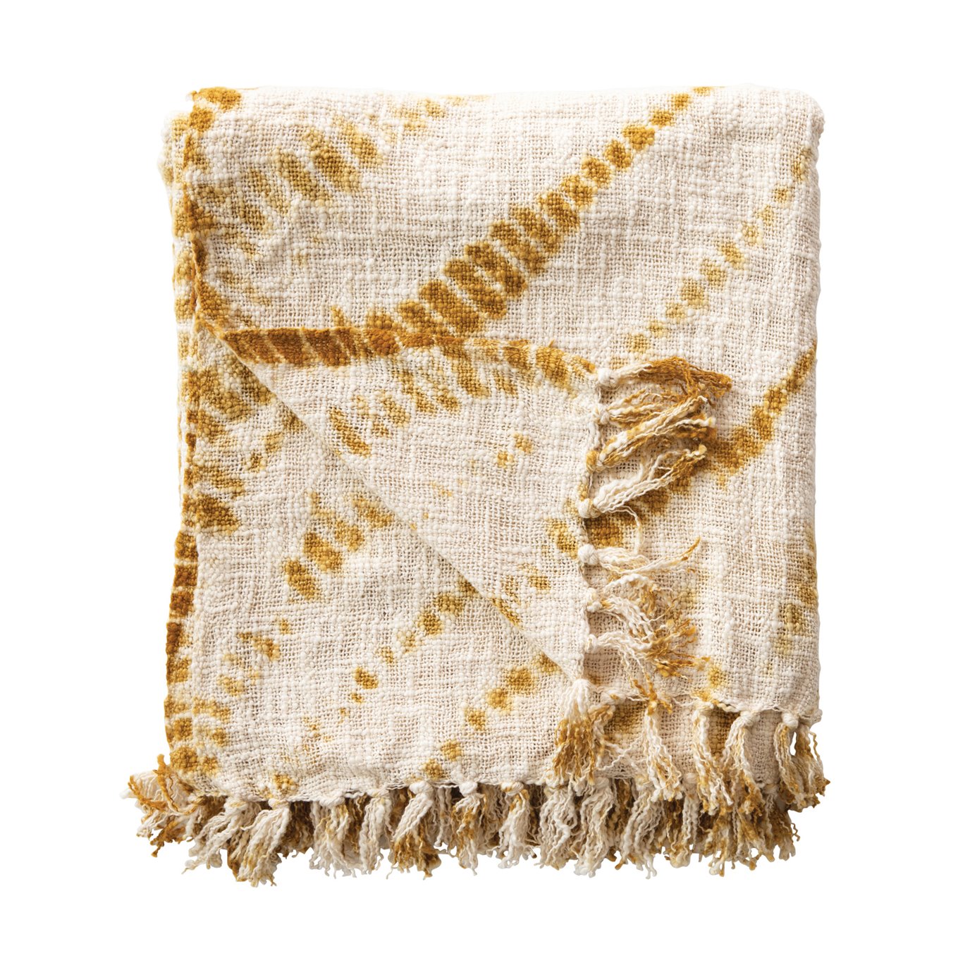 Tie-Dyed Mustard with Fringe Cotton Throw