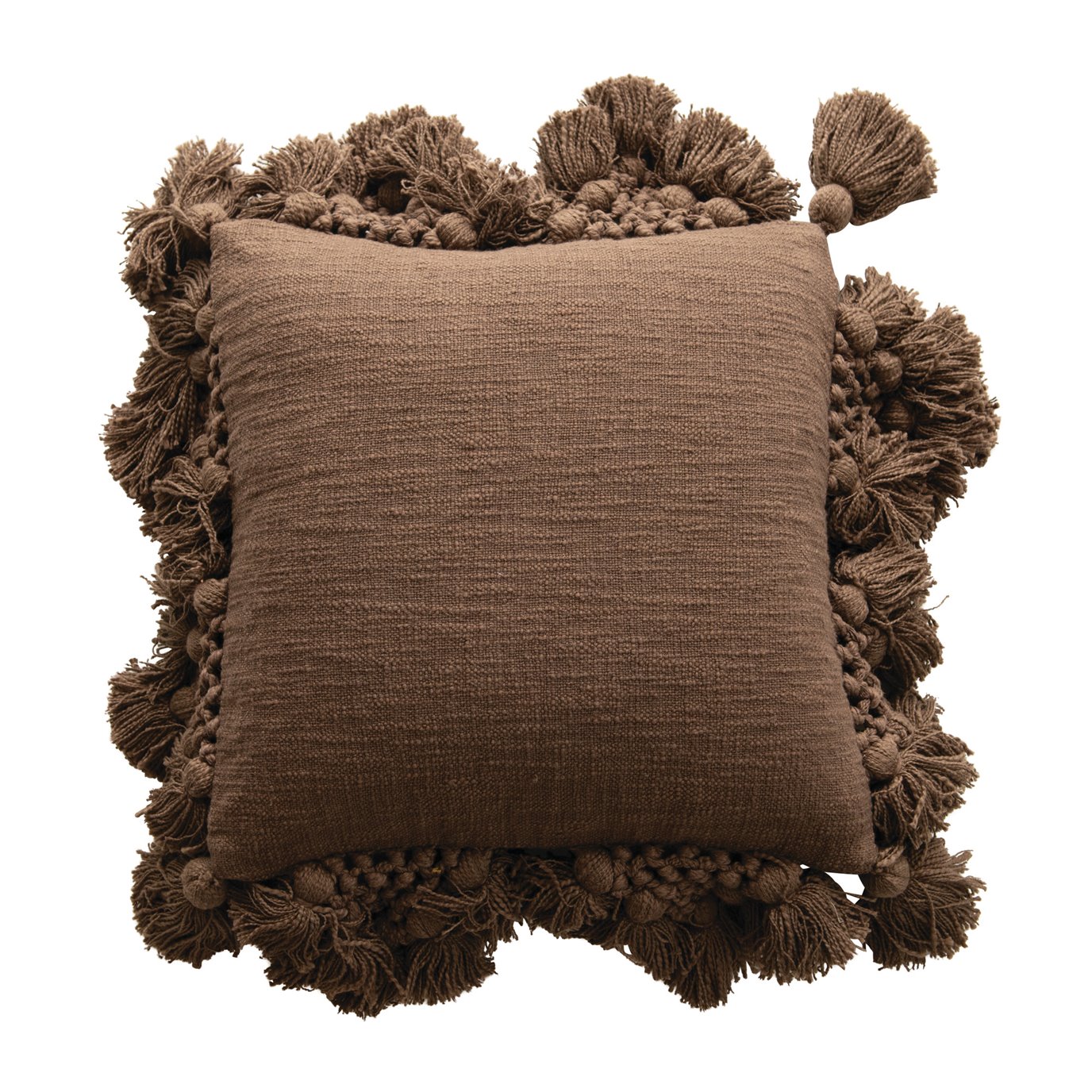 Square Crochet & Tassels Iron Color Cotton Slub Pillow