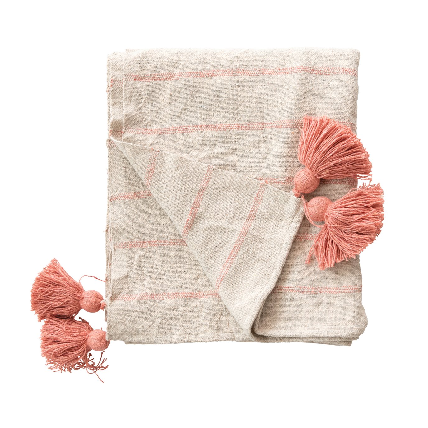 Stripes & Tassels Pink Woven Recycled Cotton Throw