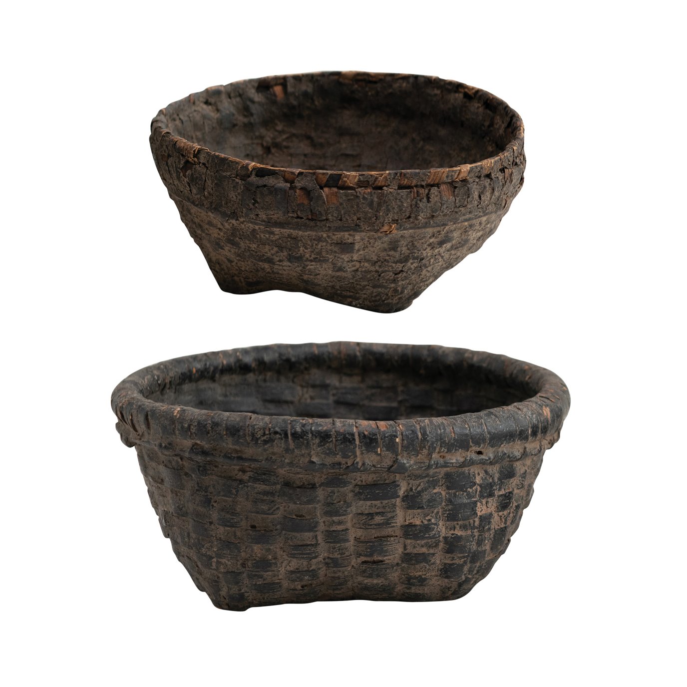 Found Decorative Cane Basket, Distressed Black (Each One Will Vary)