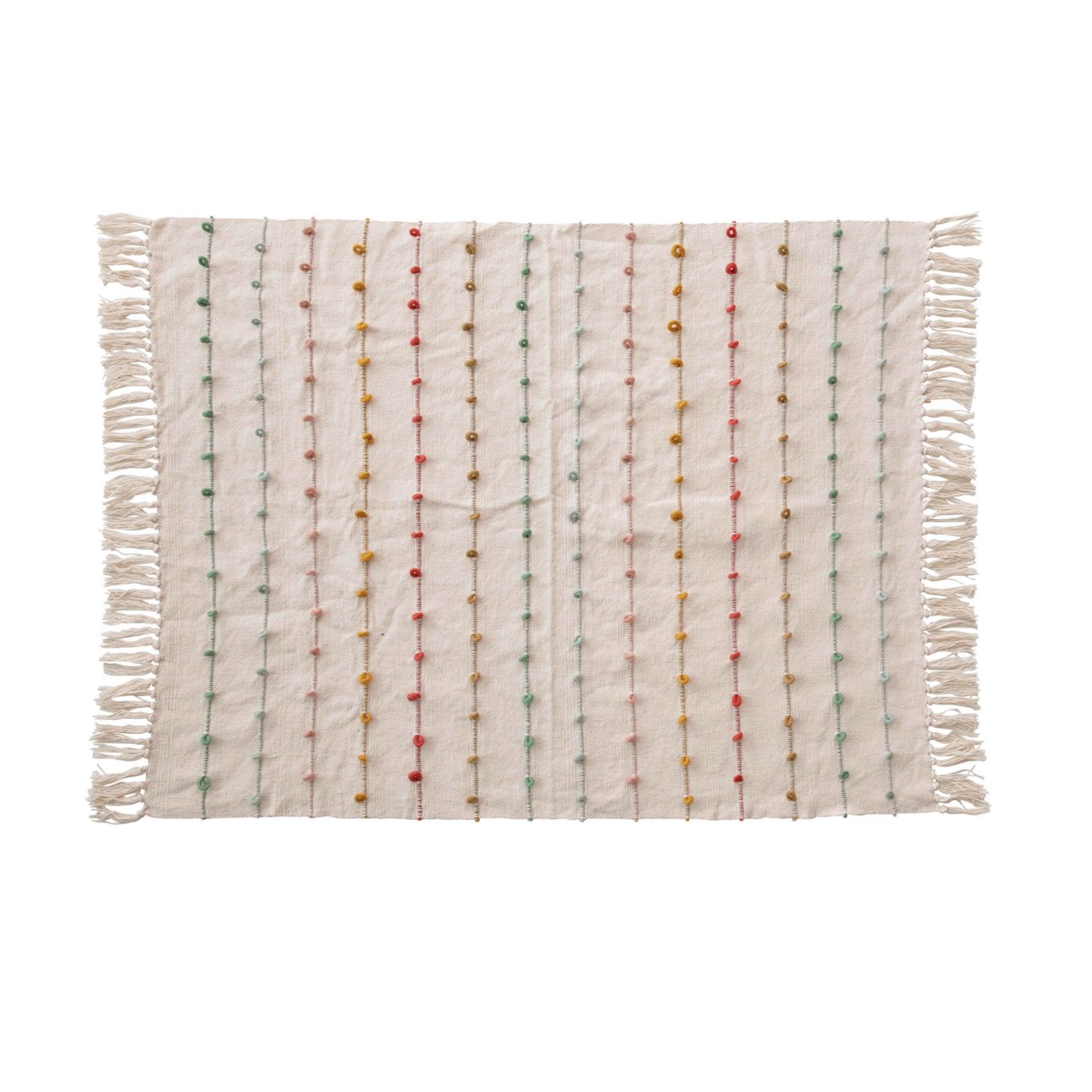 Cotton Knit Baby Blanket with Tassels & Multi Color Embroidery Loop