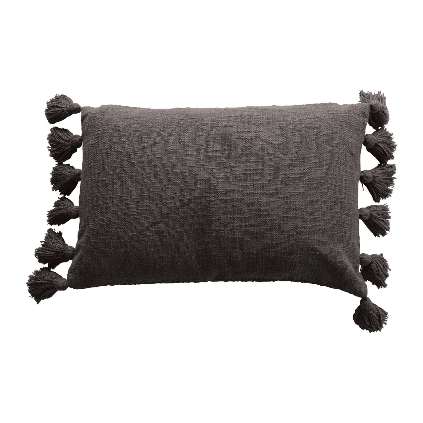 Cotton Slub Lumbar Pillow with Tassels, Iron Color