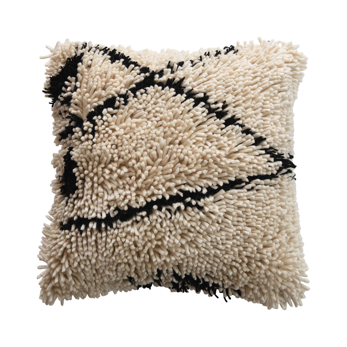 Woven Wool Shag Pillow, Black & Cream Color