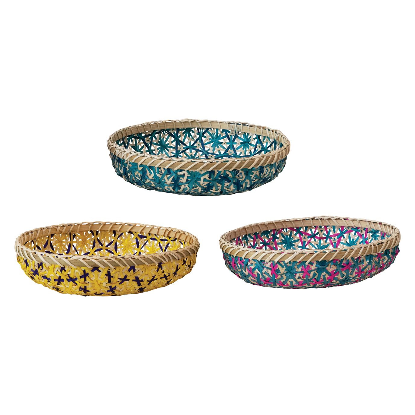 Decorative Hand-Woven Bamboo Trays, Multi Color, 3 Styles