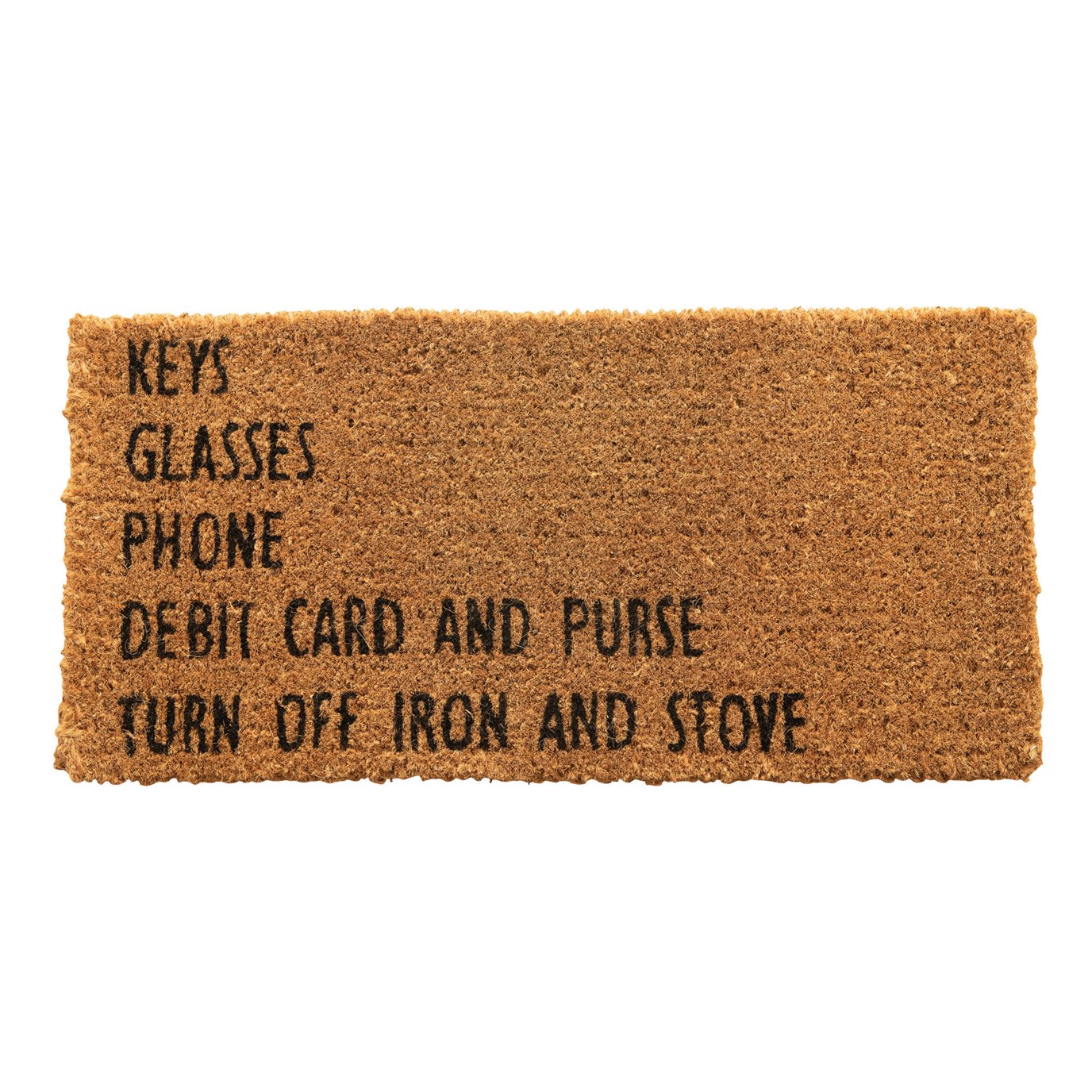 Natural Coir Doormat "Keys, Glasses, Phone…"