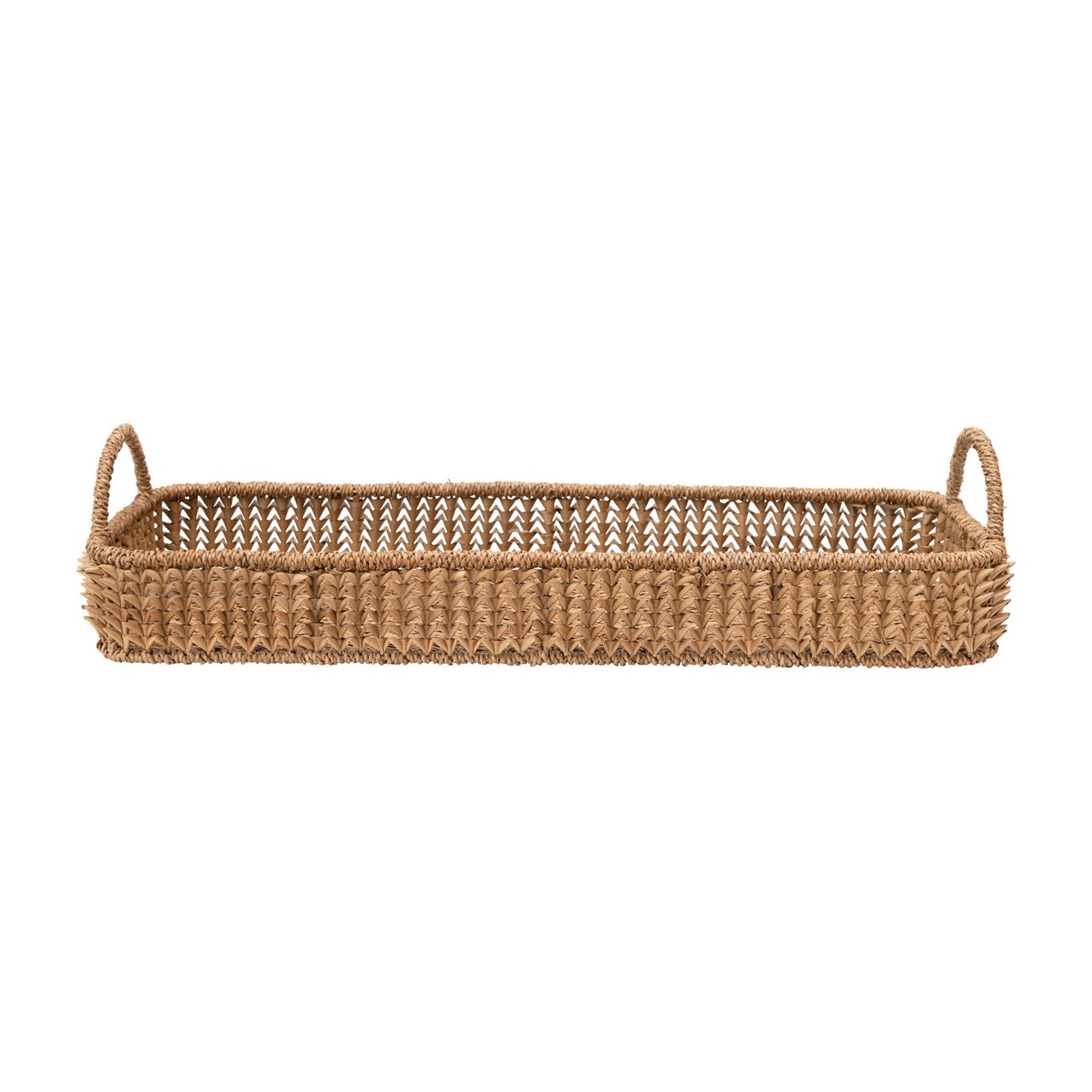 Decorative Hand-Woven Buri Palm Tray with Handles, Natural