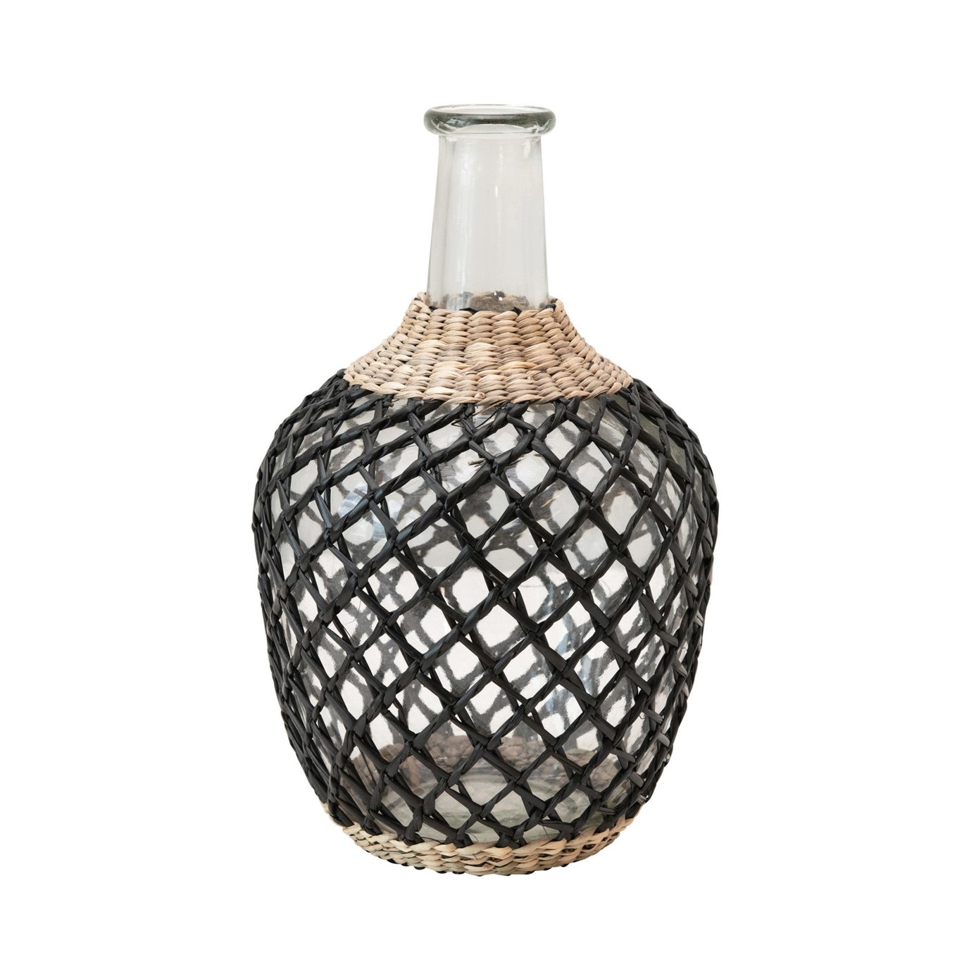 Glass Decanter with Seagrass Weave, Natural & Black