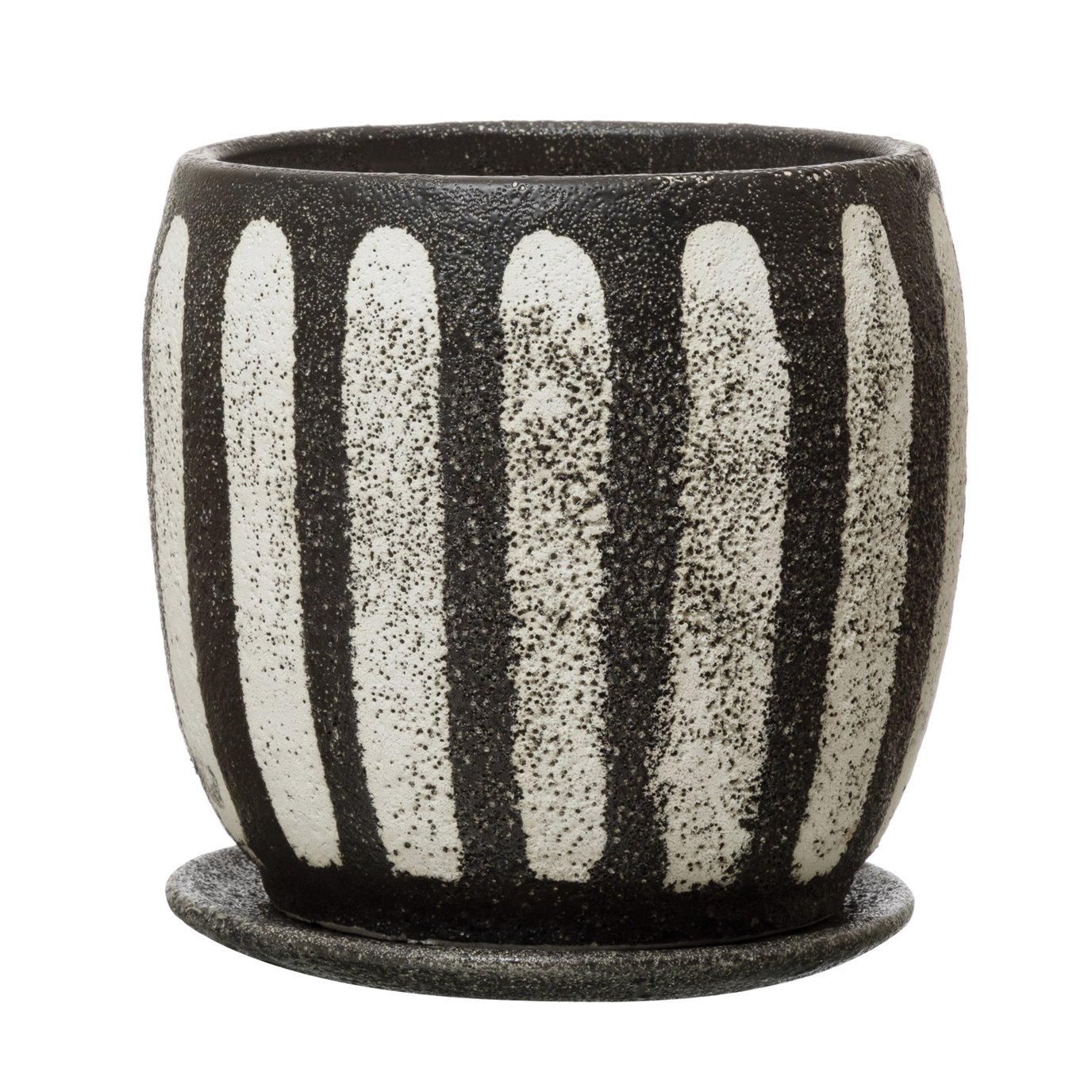Hand-Painted Terra-cotta Planter with Saucer, Black & White, Set of 2 (Holds 6" Pot)