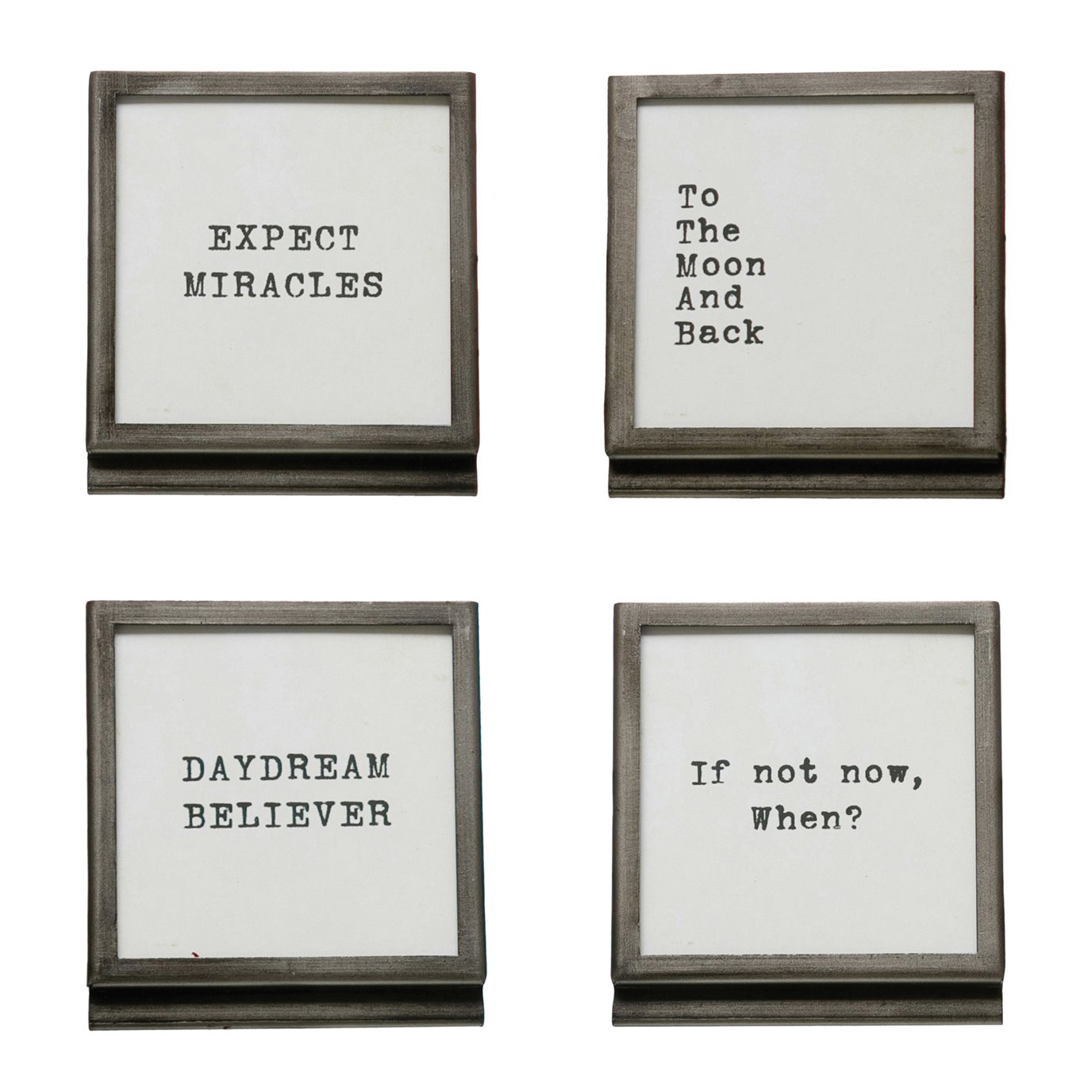 Metal & Glass Frame w/ Easel & Saying, 4 Styles (Holds 3" Square Photo)