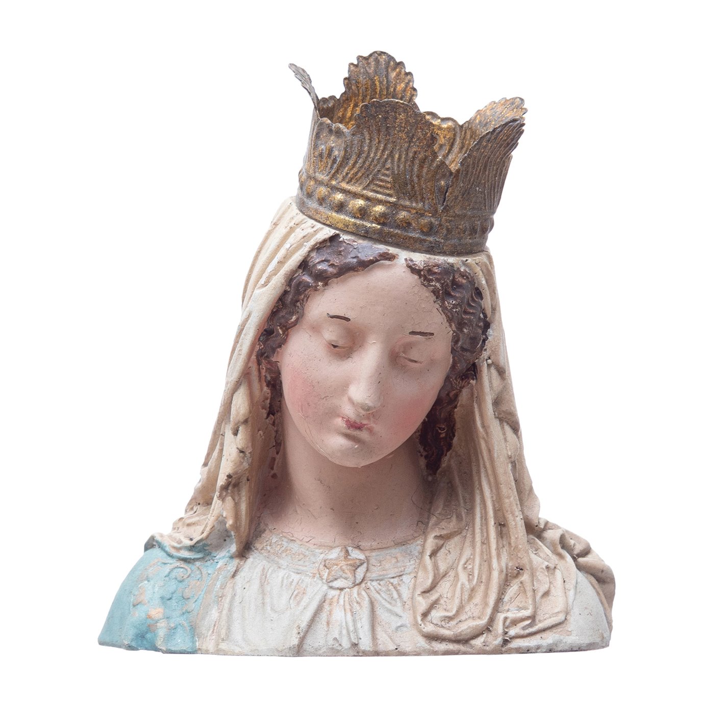 Hand-Painted Magnesia Vintage Reproduction Virgin Mary Bust with Removable Crown