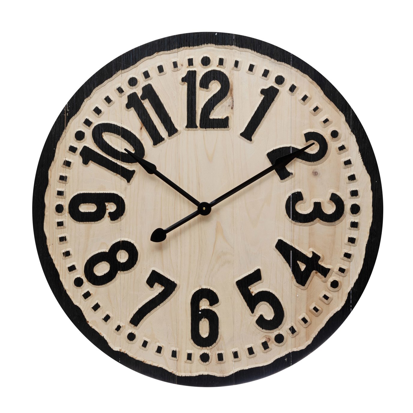 Wood Laser Cut Wall Clock, Natural & Black (Requires 1 AA Battery)