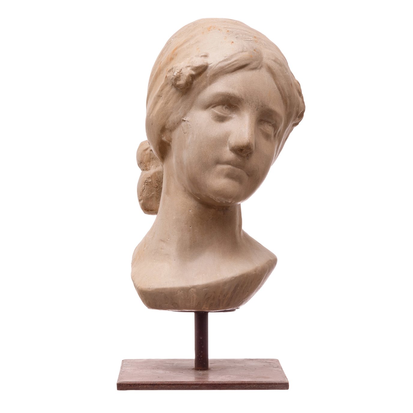 Resin Vintage Reproduction Female Bust with Iron Base, Distressed Finish