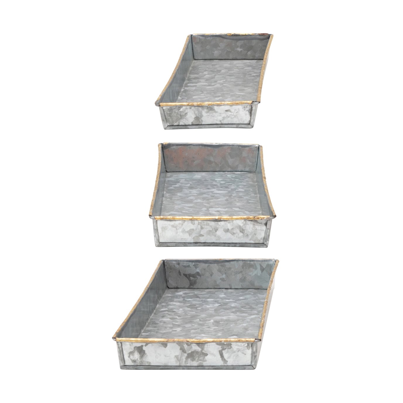 Decorative Galvanized Metal Trays, Set of 3