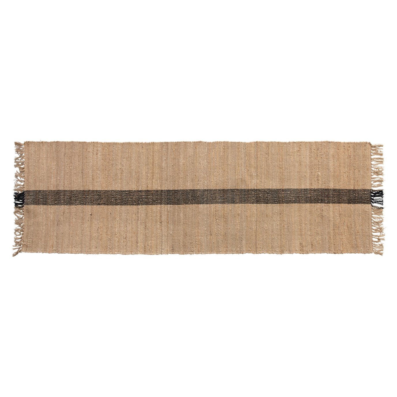 Jute & Cotton Floor Runner with Black Woven Stripe, Natural