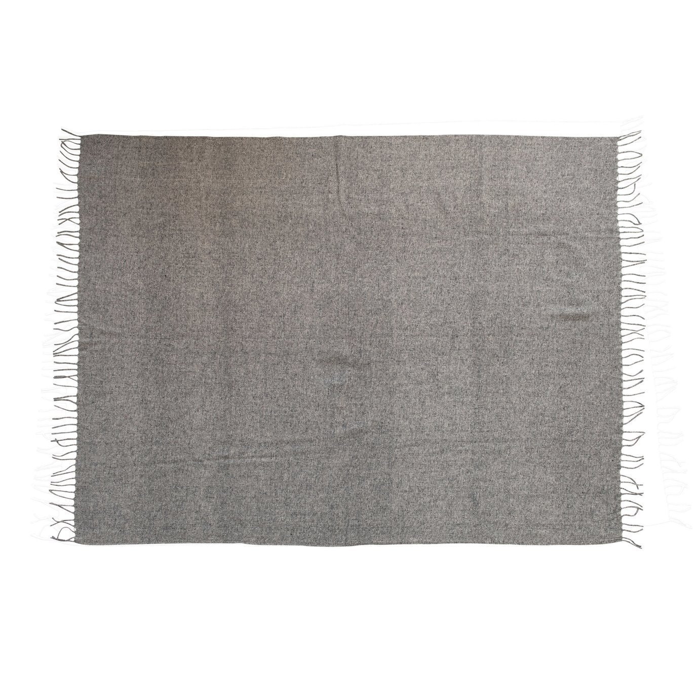 Wool Blend Throw with Fringe, Grey