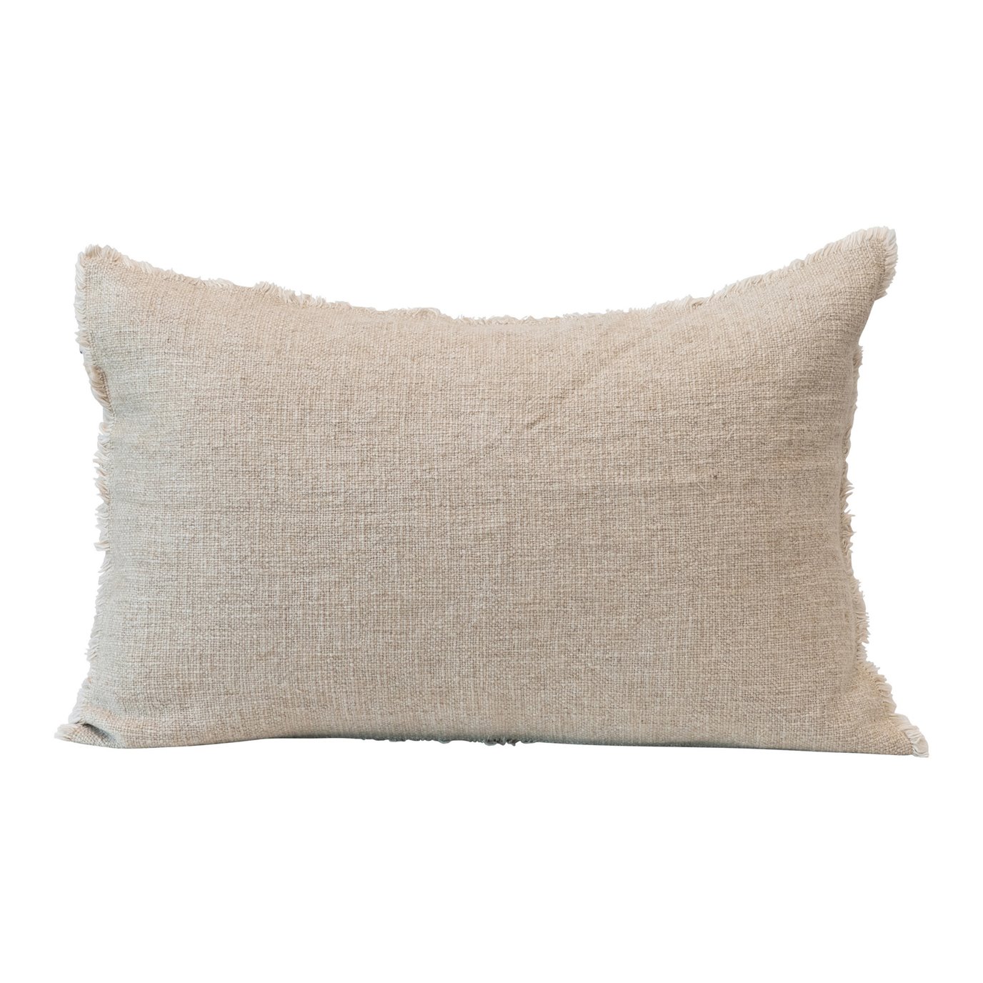 Linen Blend Lumbar Pillow with Frayed Edges, Natural