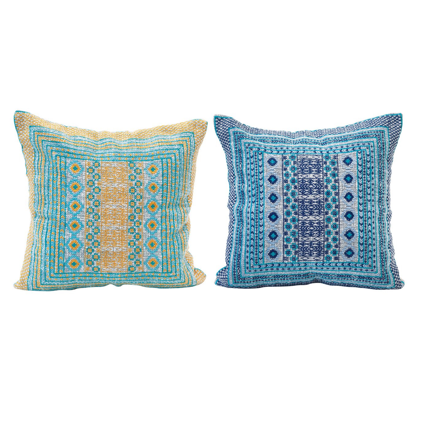16" Square Woven Cotton Embroidered Pillow, 2 Colors