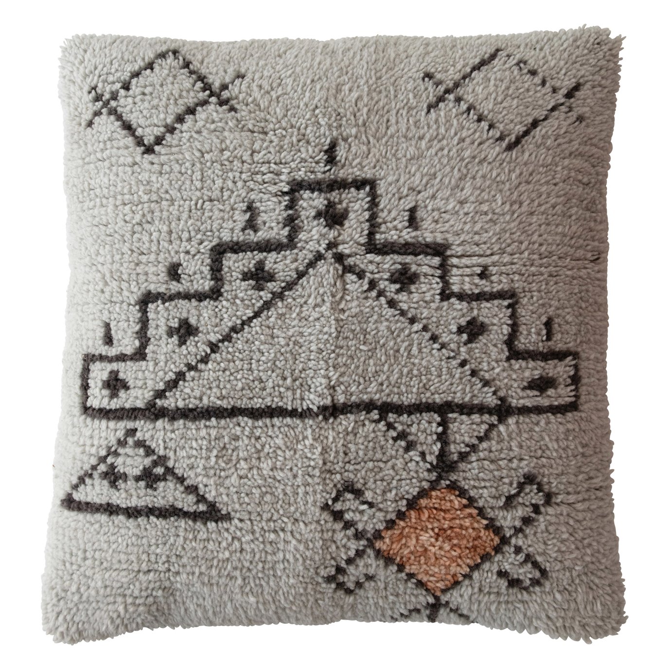 Wool & Cotton Tufted Pillow with Abstract Design, Multi Color