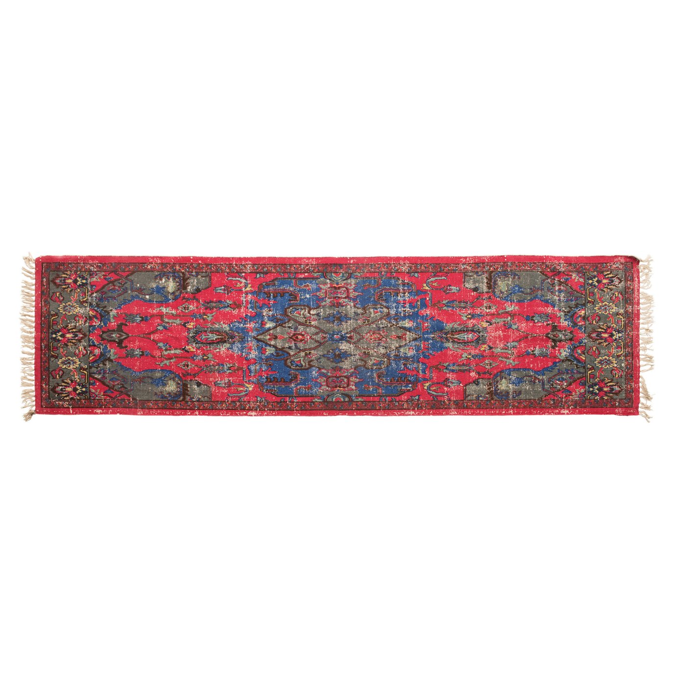 Woven Cotton Distressed Print Floor Runner, Multi Color
