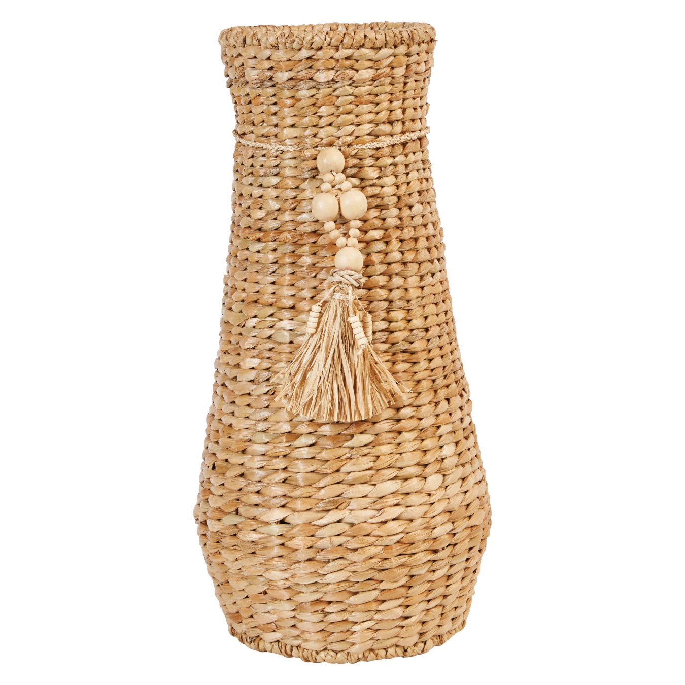 Decorative 21"H Water Hyacinth Vase with Beaded Tassels