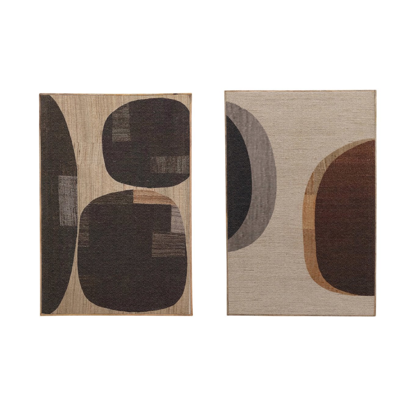 Mango Wood Framed Fabric Wall Decor with Abstract Print, Black & Beige, 2 Styles