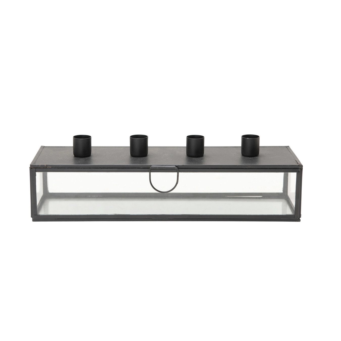 Metal & Glass Display Case with Taper Holder Lid, Black (Holds 4 Tapers)