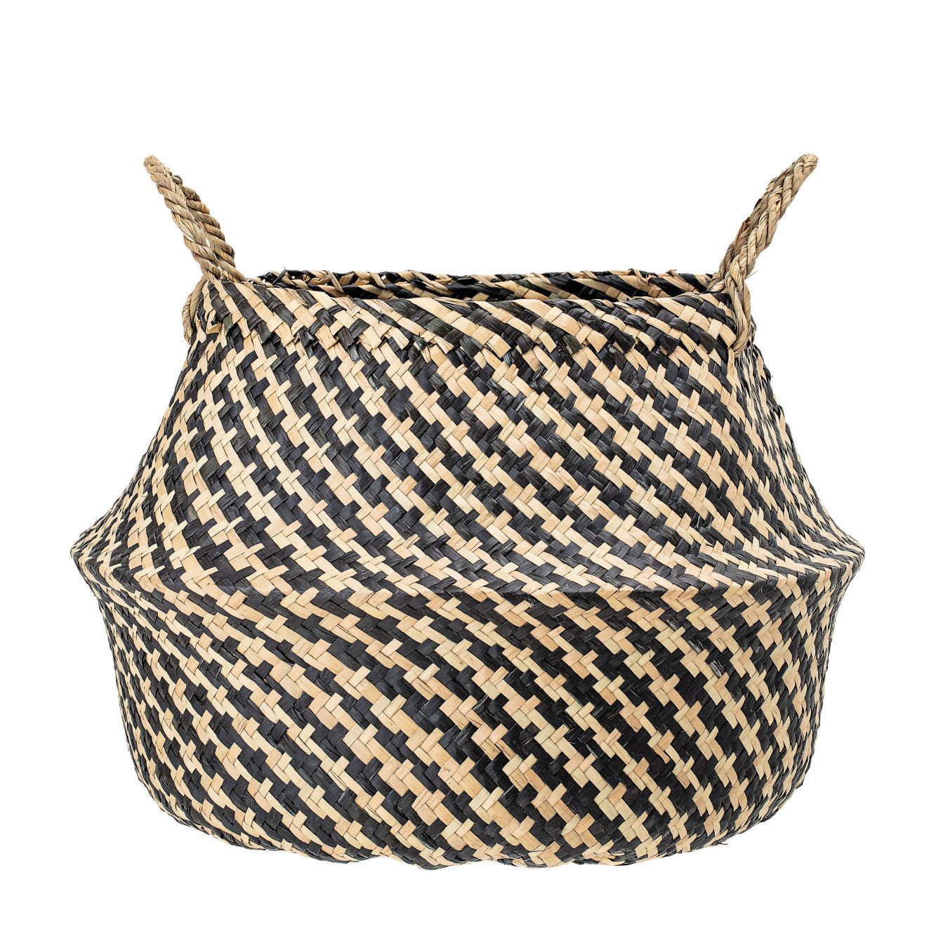 Black & Beige Woven Seagrass Basket with Handles
