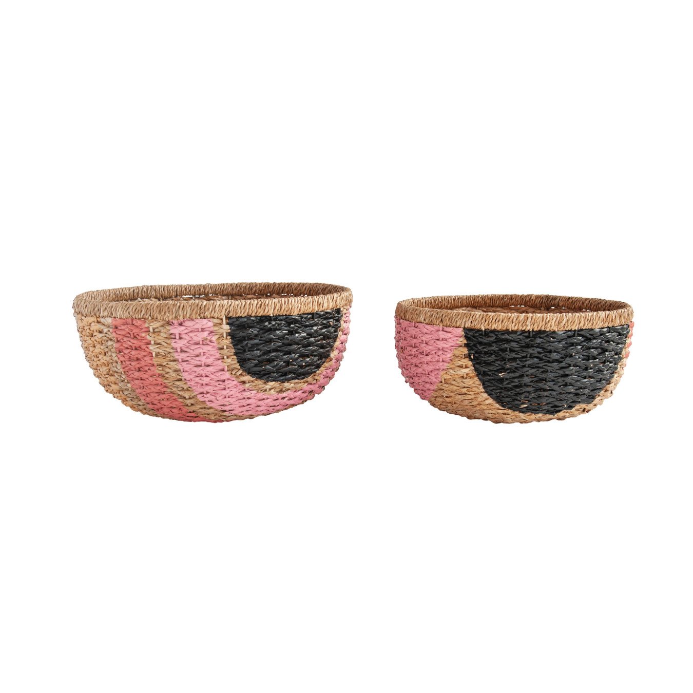 Hand-Painted Pink & Black Bangkuan Braided Baskets (Set of 2 Sizes)