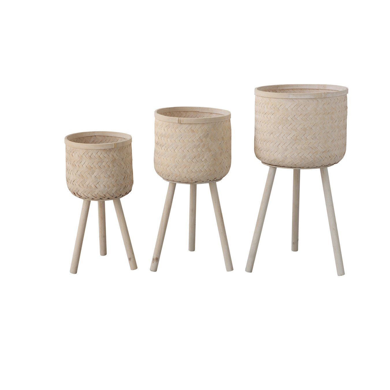 Set of 3 Round Bamboo Floor Baskets with Wood Legs