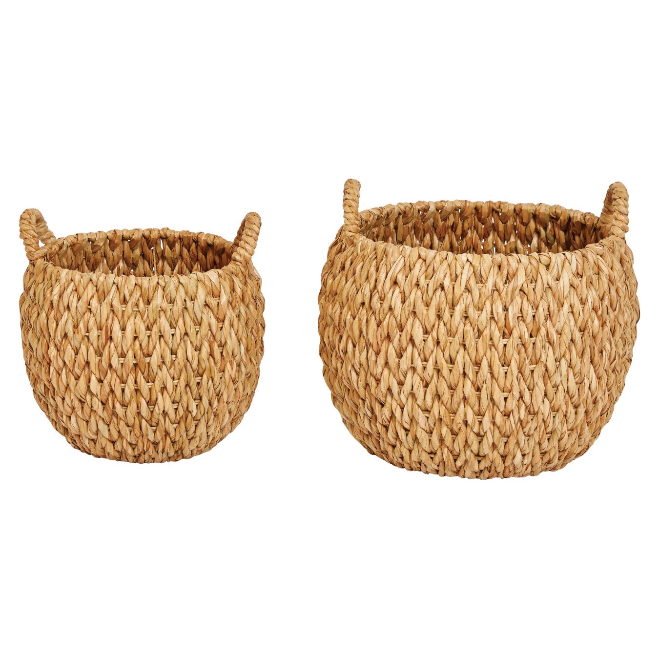 16" & 20.5" Round Woven Water Hyacinth Baskets with Handles (Set of 2 Sizes)