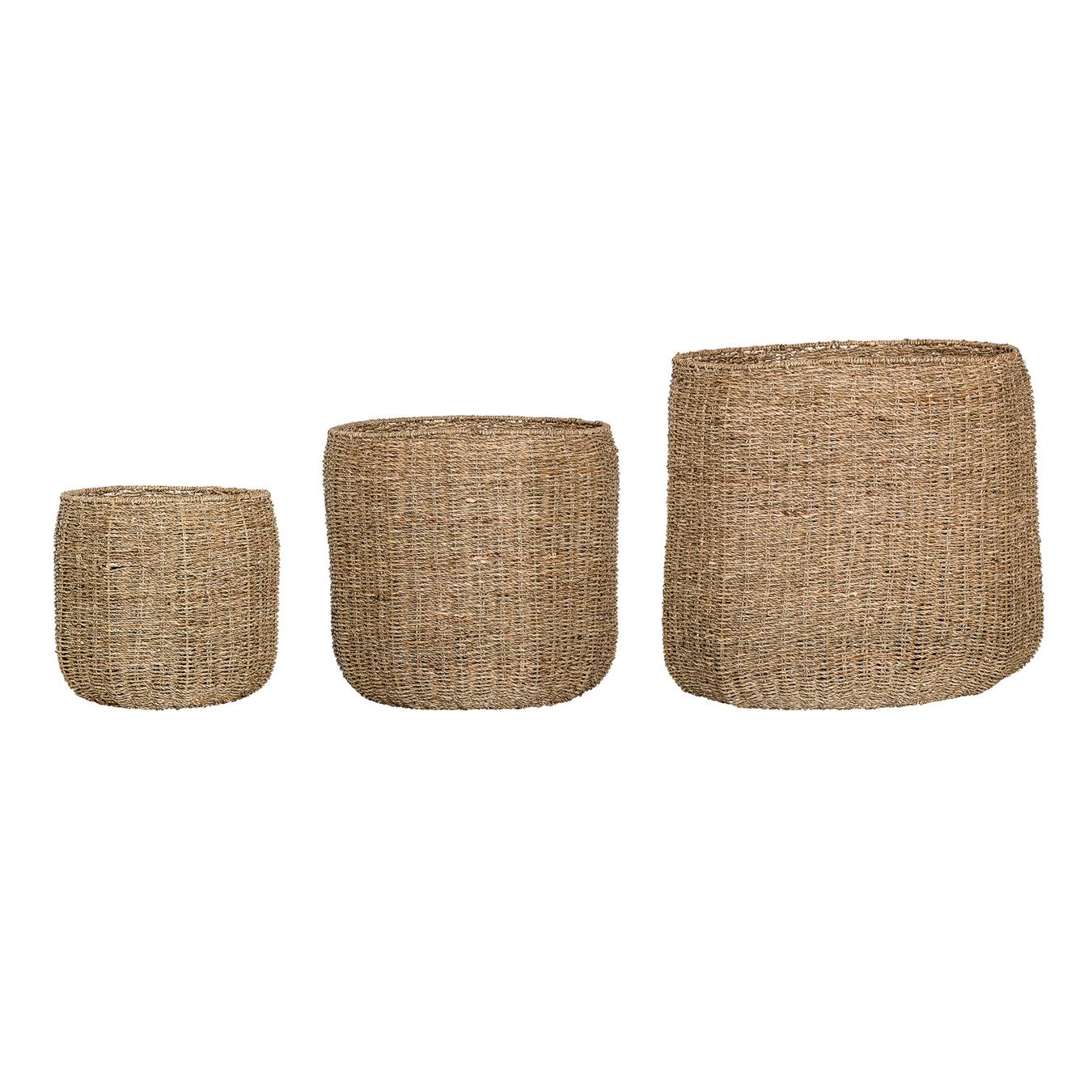 Set of 3 Round Beige Natural Seagrass Baskets