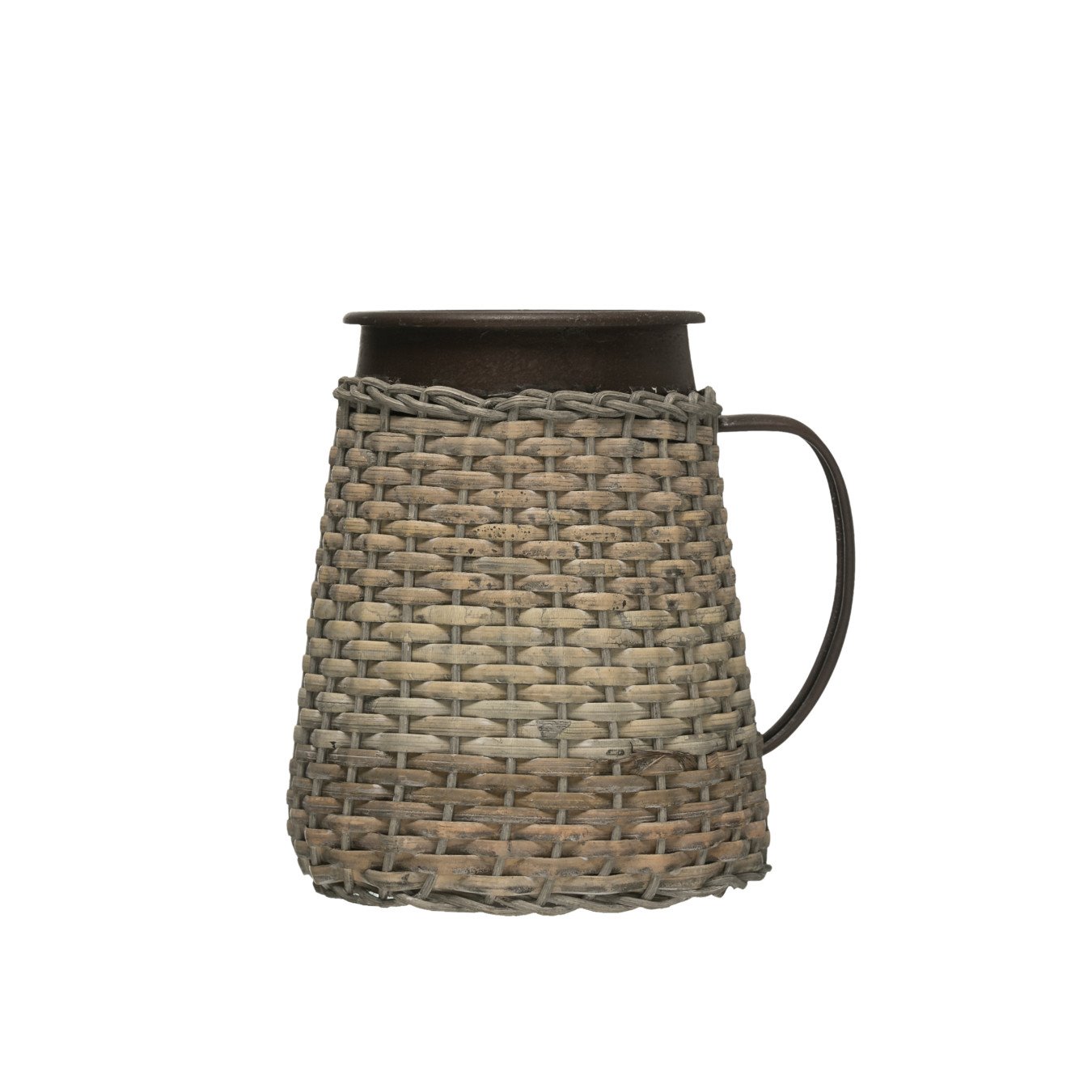 7"H Decorative Metal Pitcher with Woven Rattan Sleeve