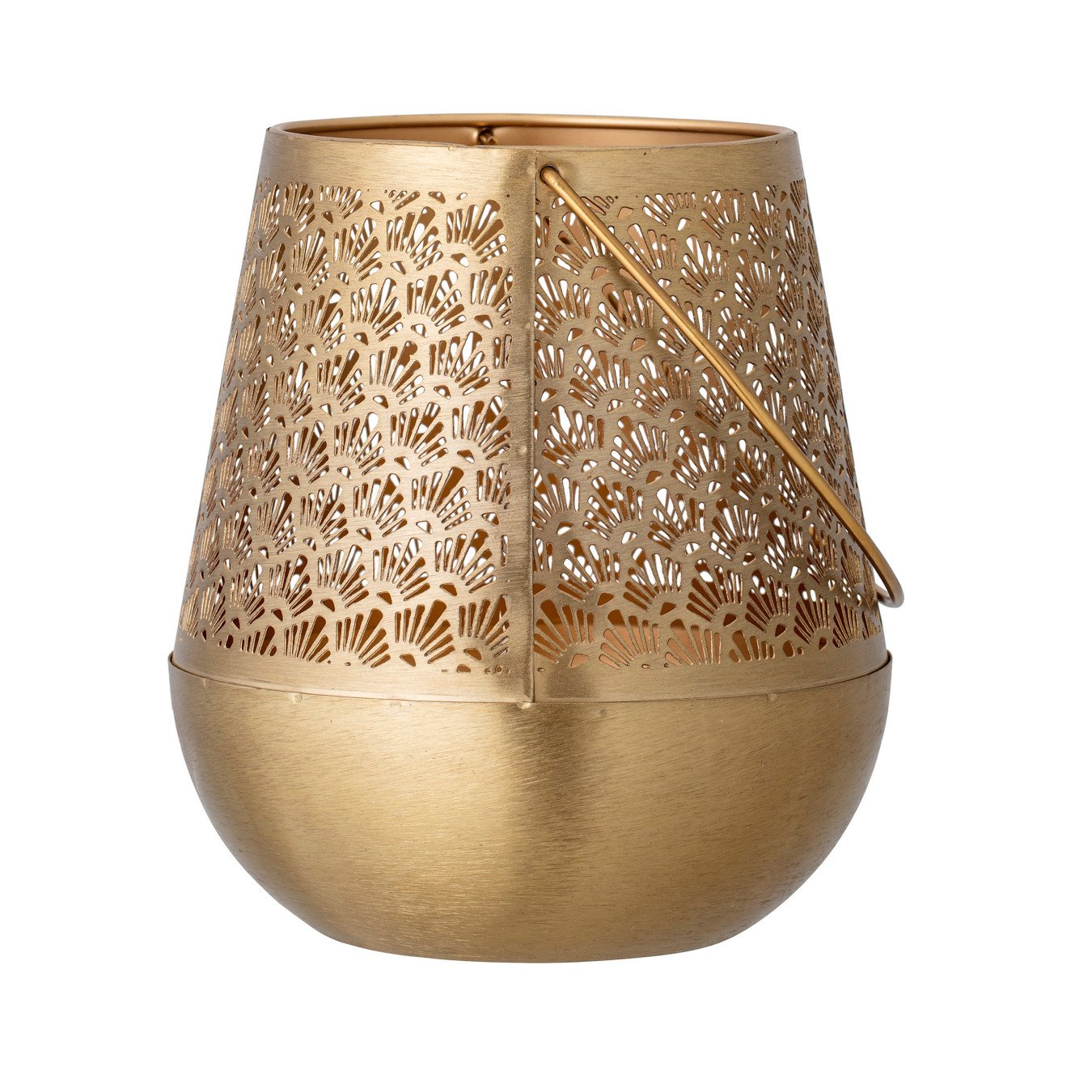 Metal Punched Lantern with Handle, Brass Finish