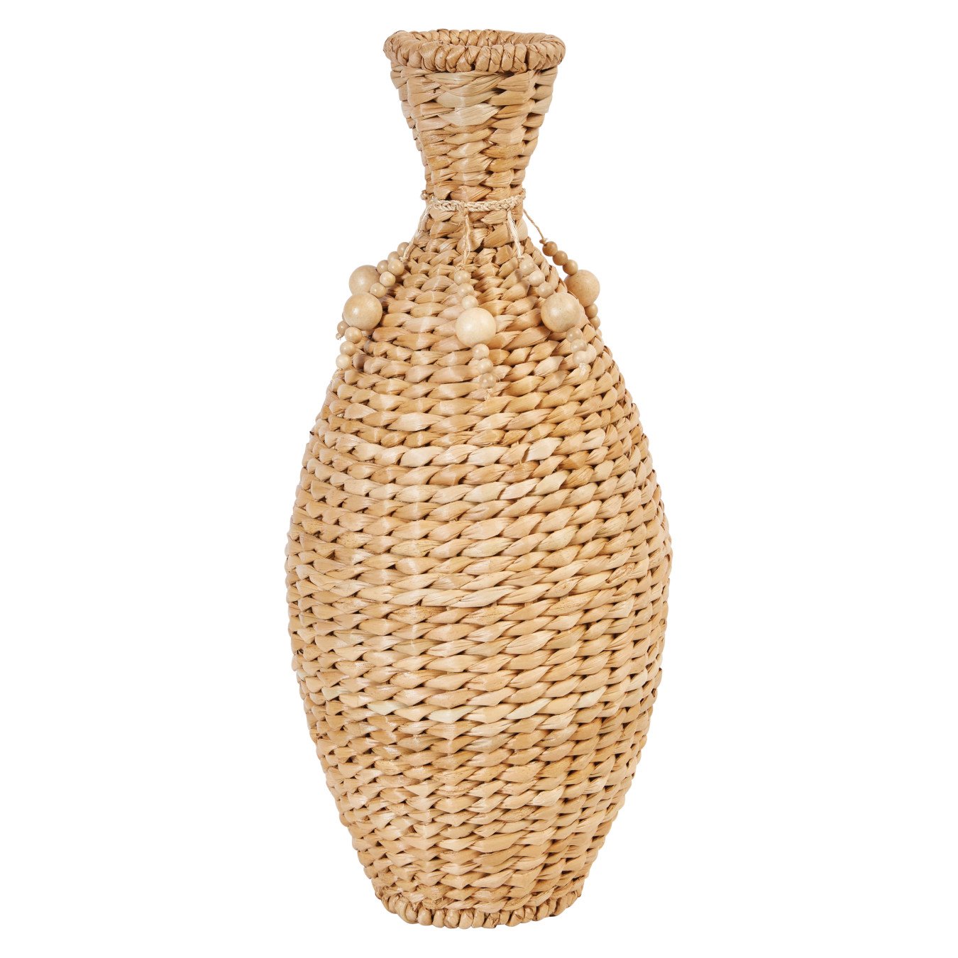 Decorative 18.5"H Water Hyacinth Vase with Beaded Tassels