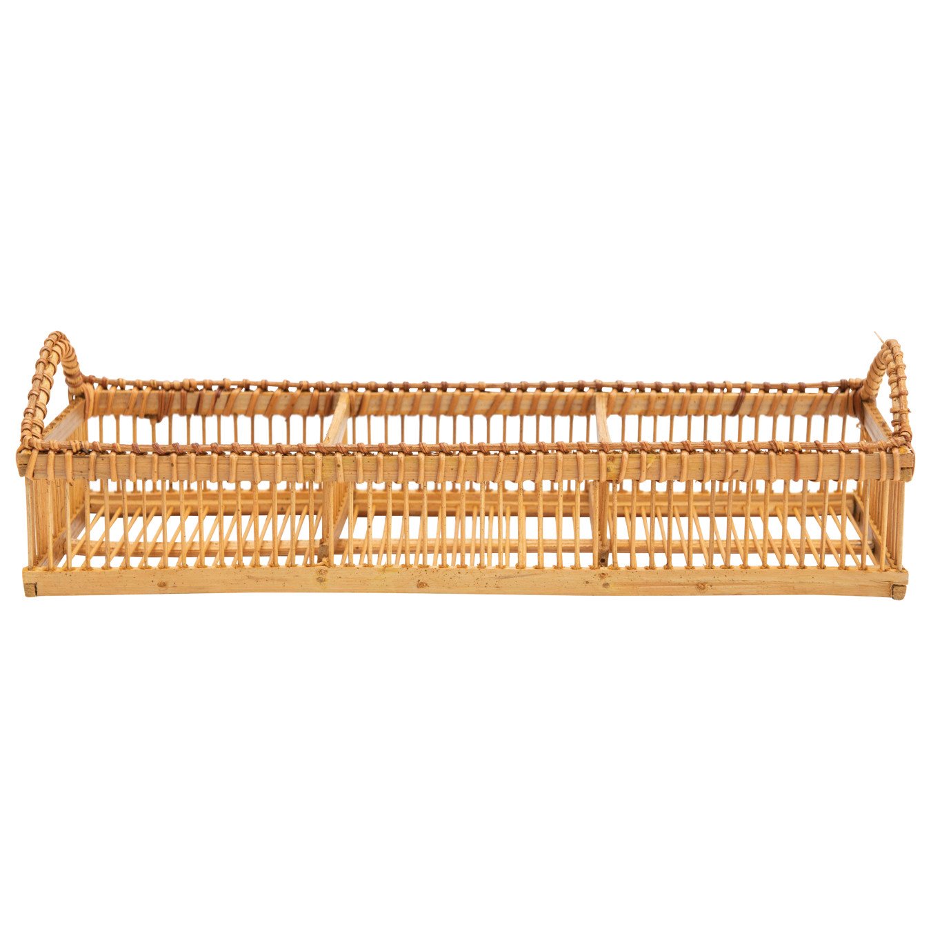 16.25"L Divided Bamboo Tray with 3 Compartments & Handles
