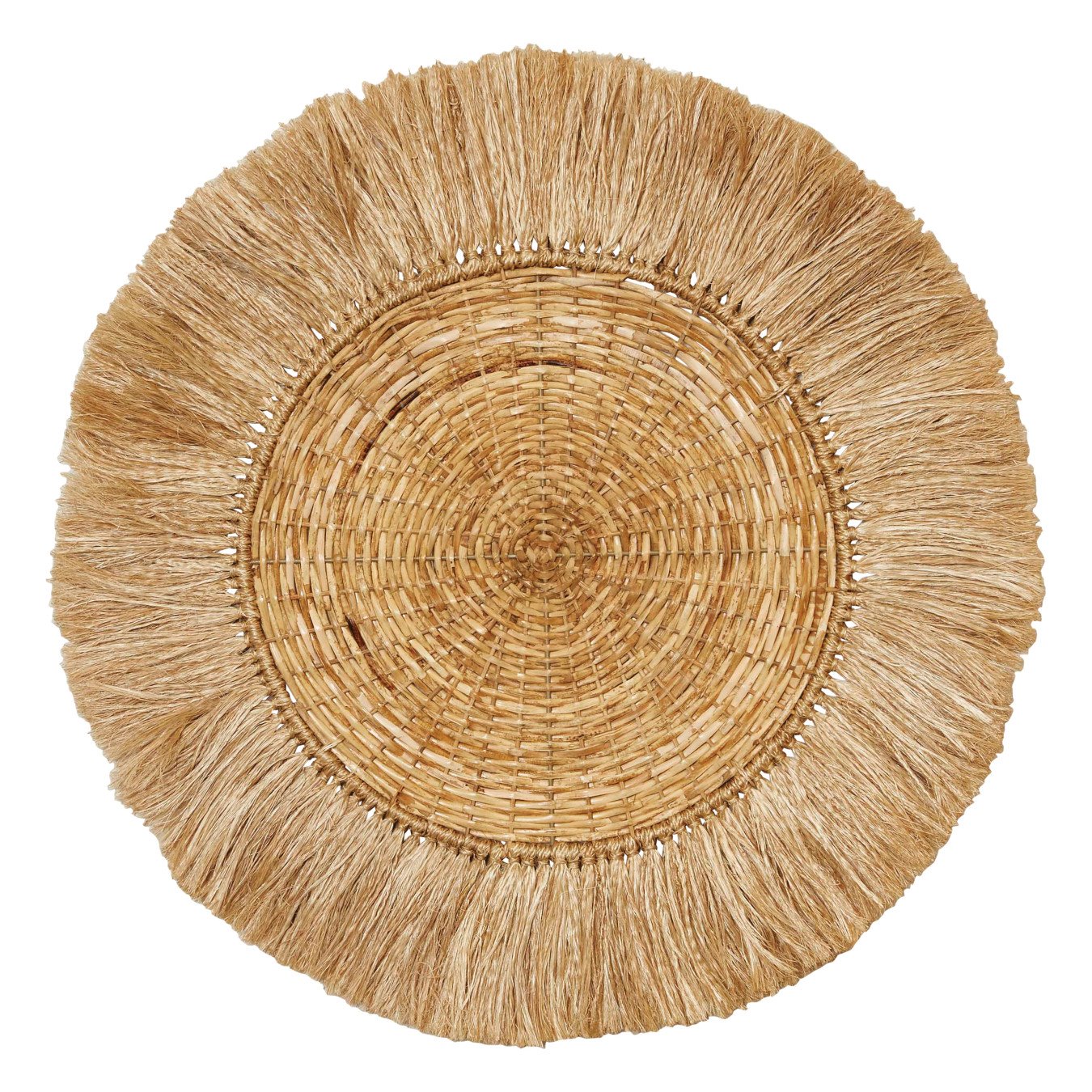 Handwoven 28" Round Rattan & Abaca Wall Décor with Fringe