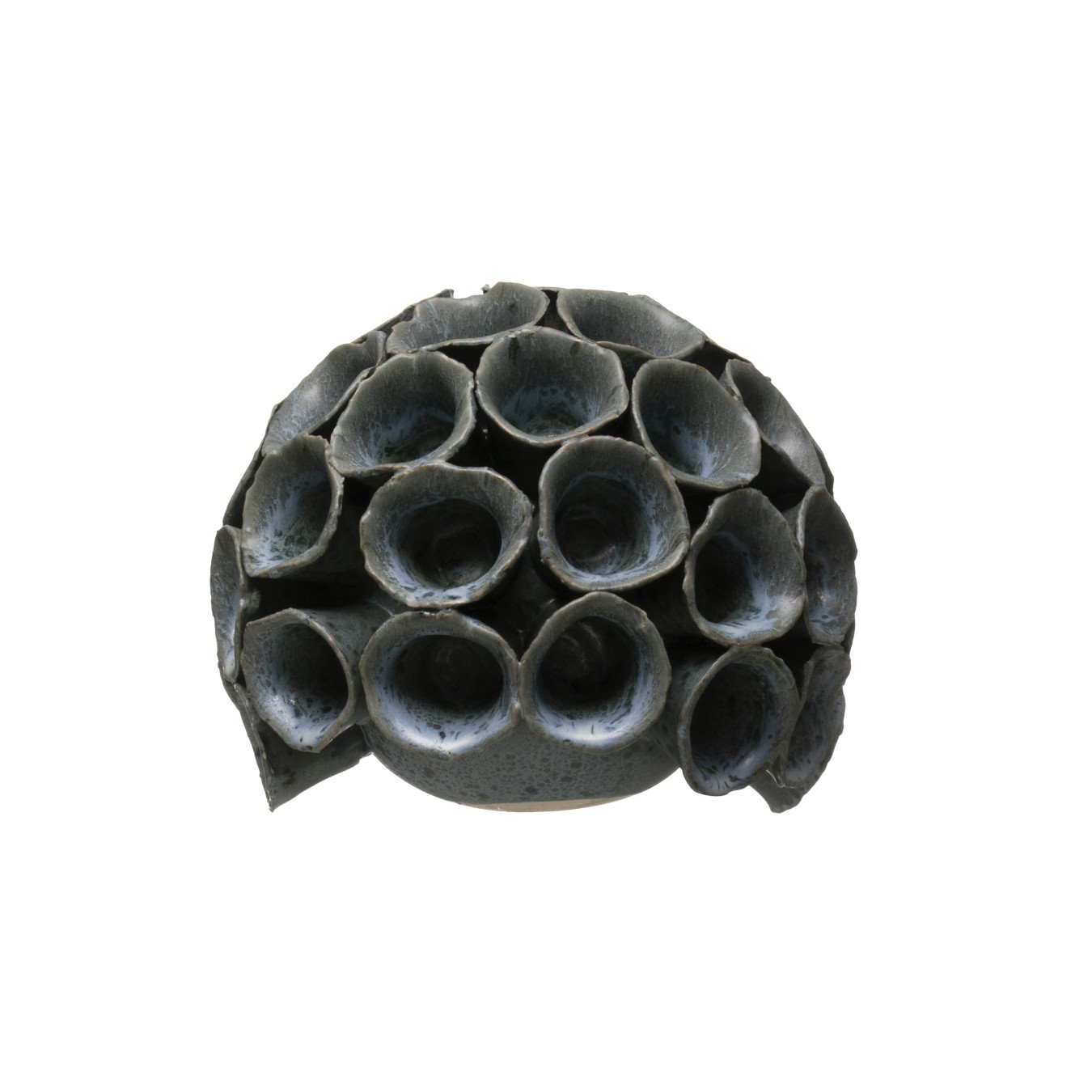 Handmade Stoneware Orb with Trumpet Accents & Reactive Glaze Finish (Each one will vary)
