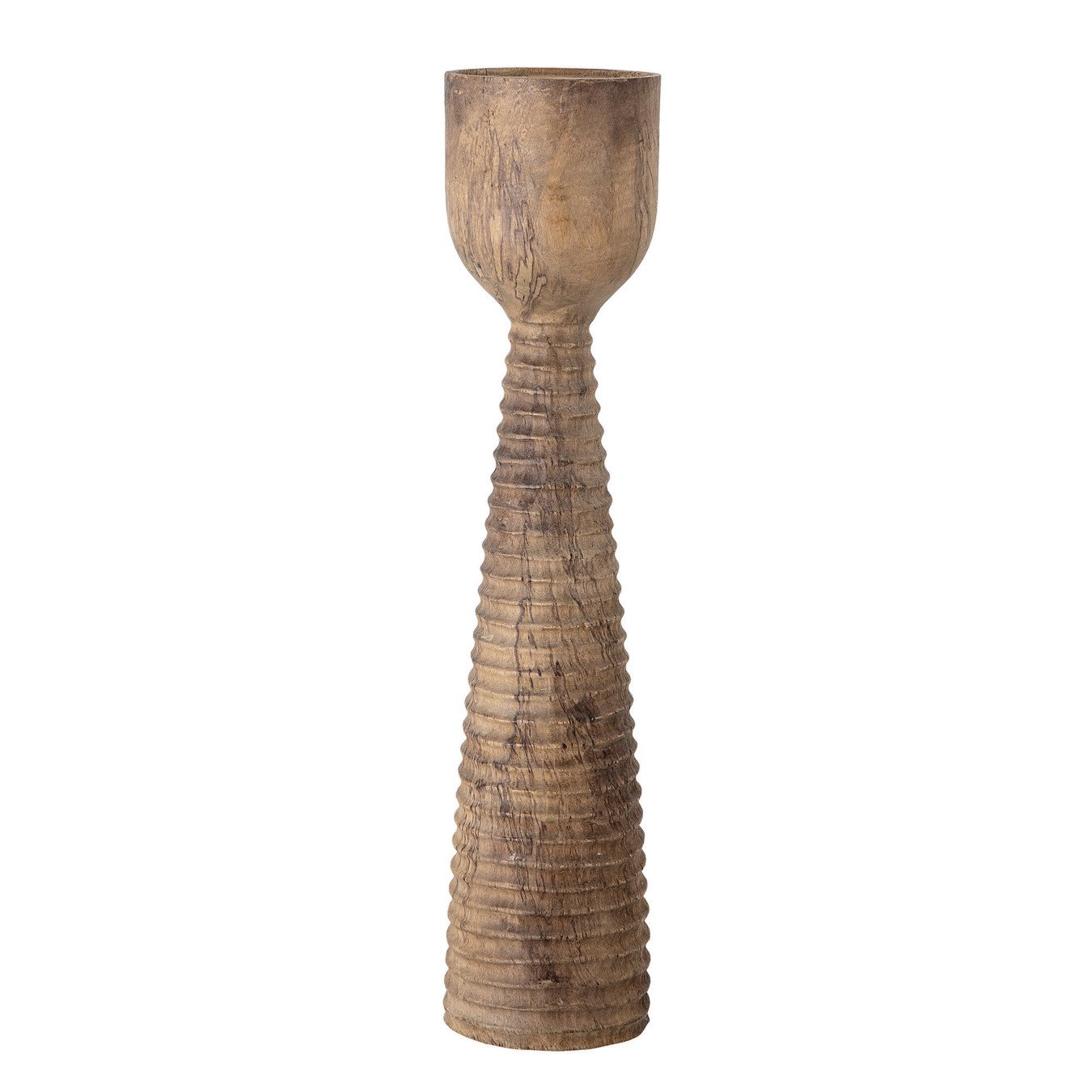24"H Hand-Carved Mango Wood Candleholder with Ribbed Design (Holds 4" Pillar Candle)
