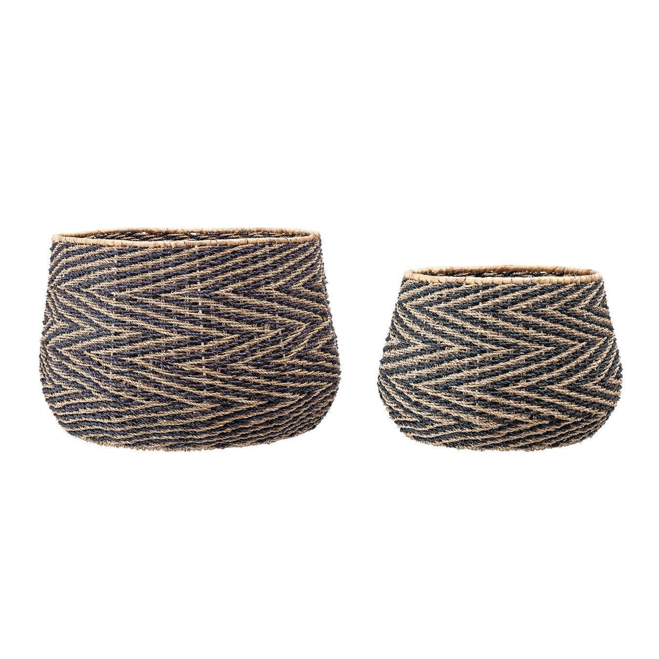 Handwoven Black & Natural Chevron Patterned Seagrass Baskets (Set of 2 Sizes)