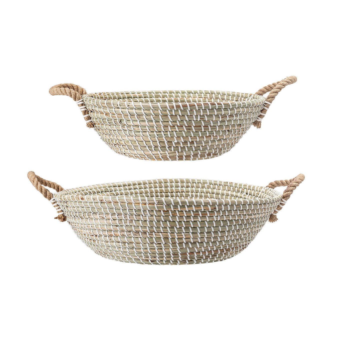 Handwoven White & Beige Seagrass Baskets with Rope Handles (Set of 2 Sizes)