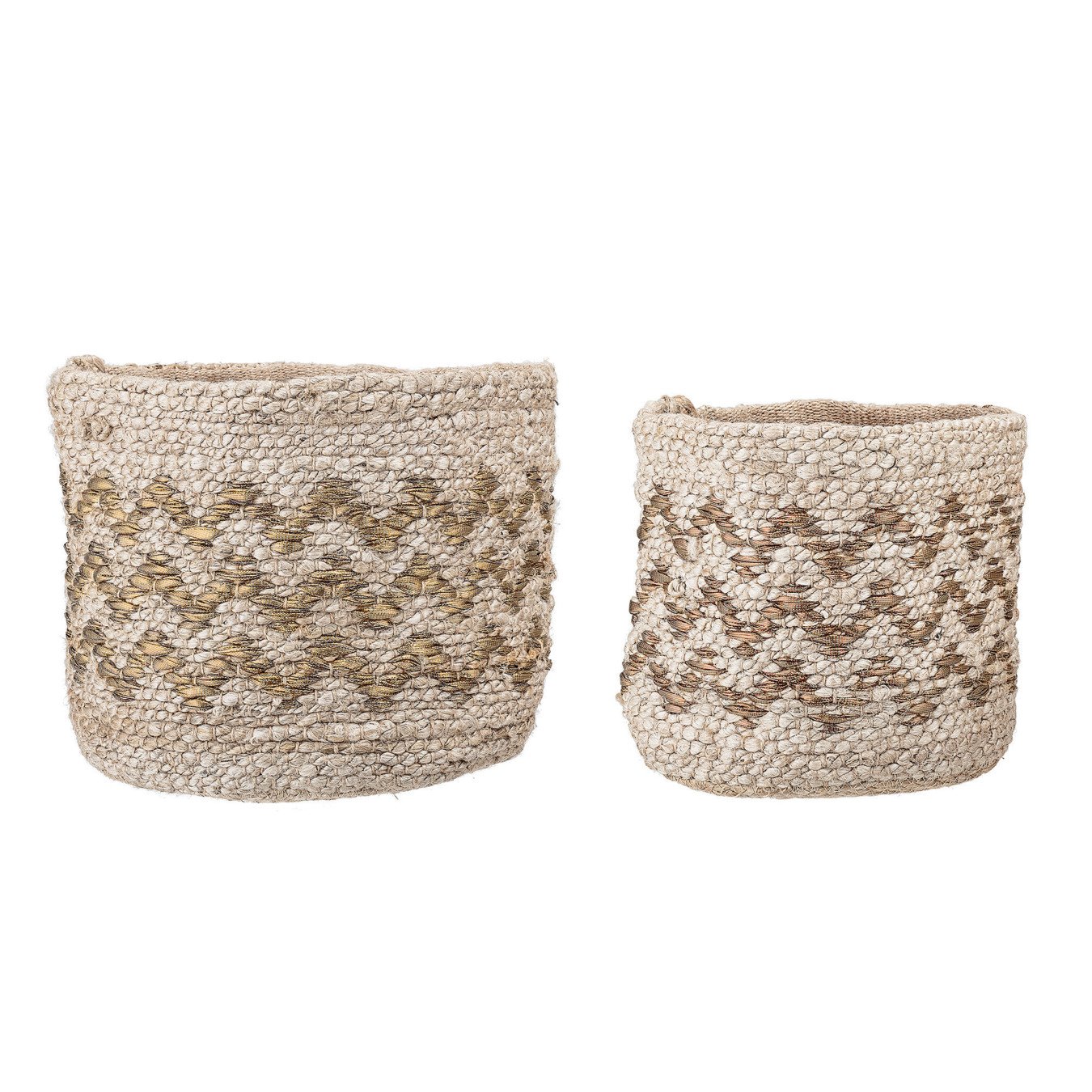 Hand Braided Jute Baskets with Gold Chevron Pattern (Set of 2 Sizes)