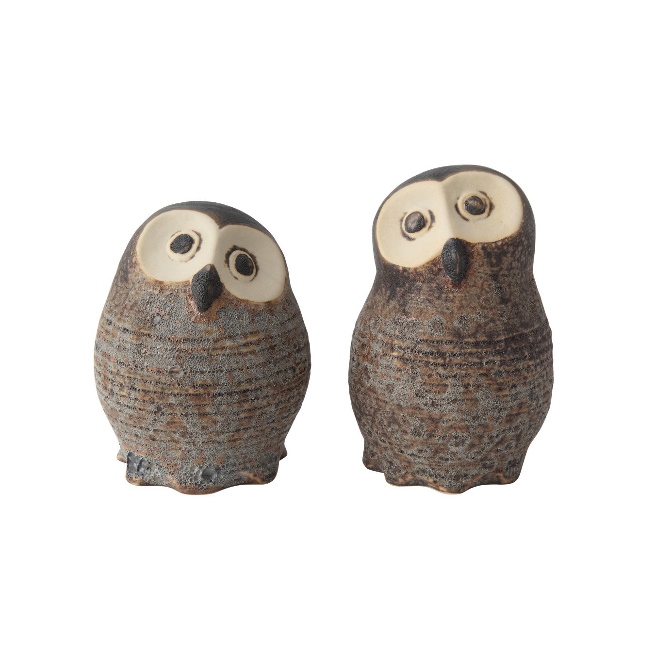 Brown Stoneware Owl Figurines with Reactive Glaze Finish (Set of 2 Sizes)