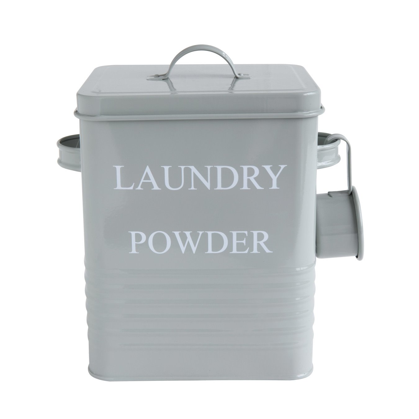"Laundry Powder" 3 Piece Grey Metal Container with Lid & Scoop