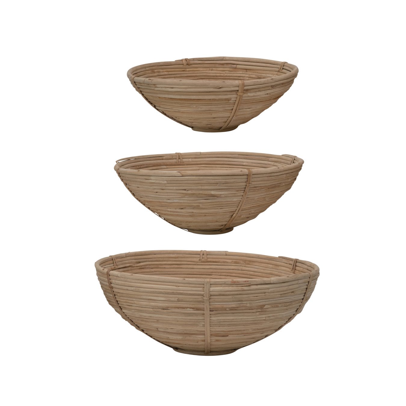Natural Hand-Woven Cane Bowls, Set of 4