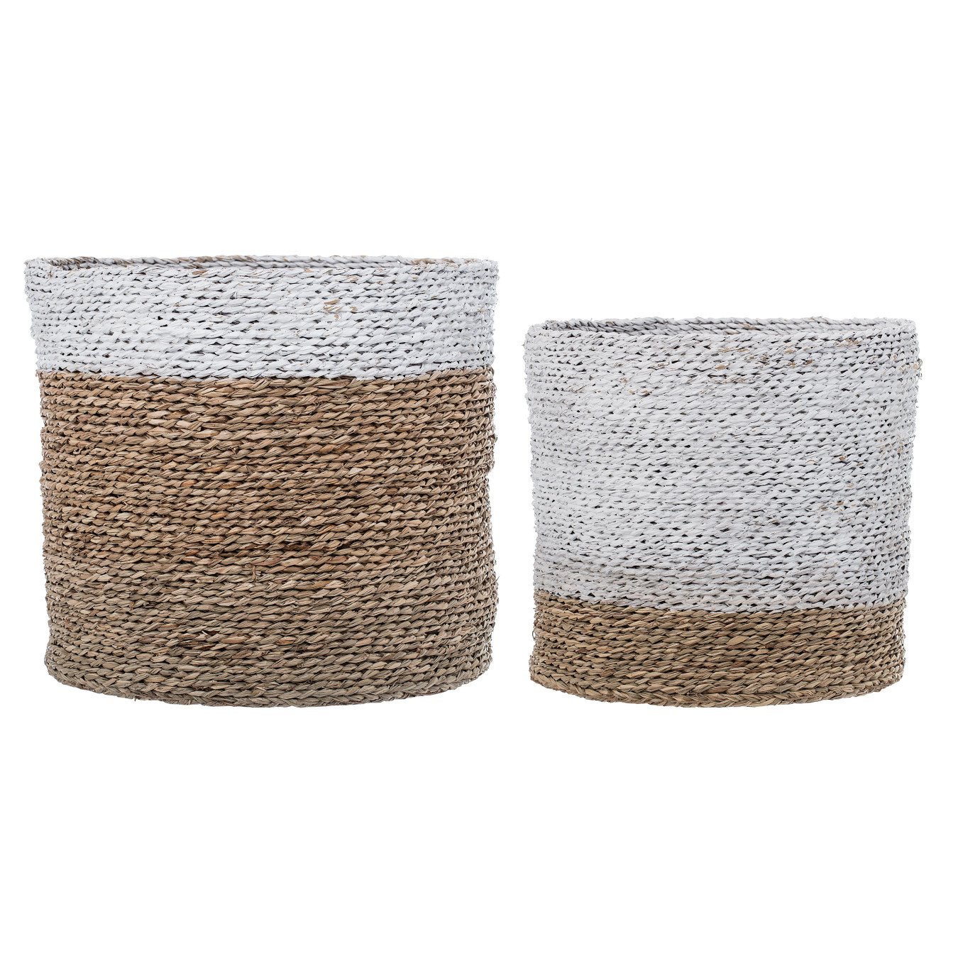 Round White & Brown Natural Seagrass Baskets (Set of 2 Sizes)