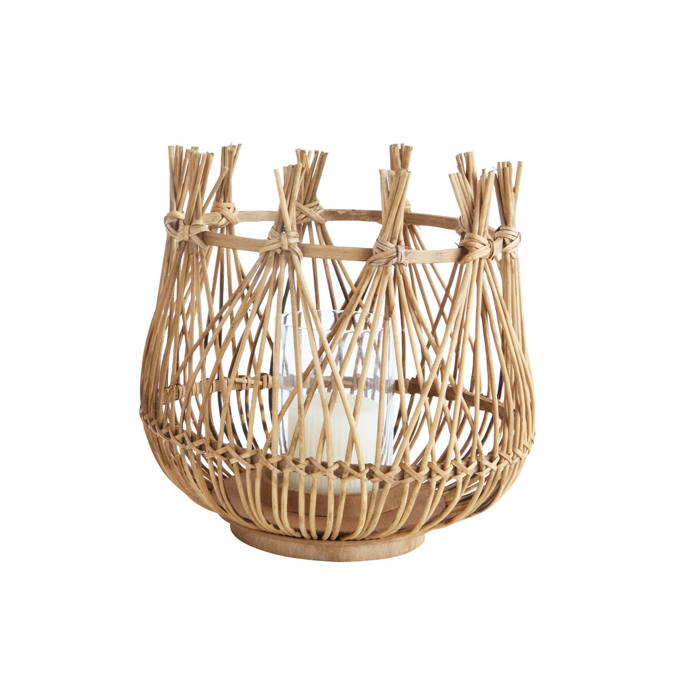 Small Round Bamboo Candleholder with Glass Insert